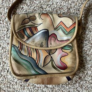 Vintage SAM SAM Hand Painted Leather Art to Wear Crossbody Bag Purse Handbag